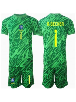 Billige Brasil Alisson Becker #1 Keeper Hjemmedraktsett Barn Copa America 2024 Kortermet (+ Korte bukser)